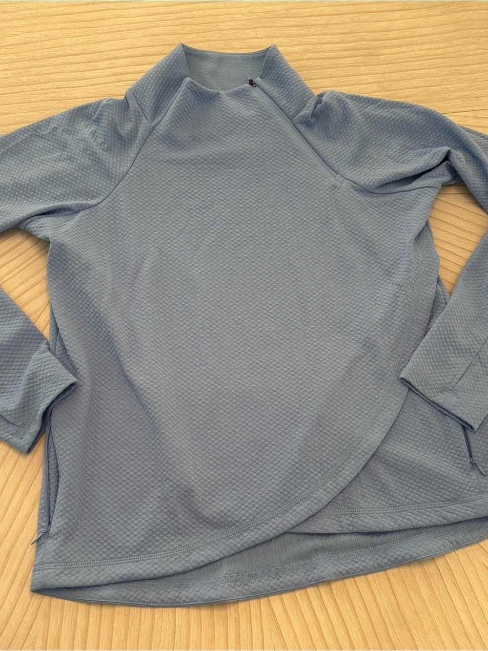 IBKUL Light BlueSolid Popcorn Stitch Asymmetrical Zip Pullover